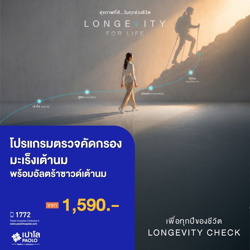 (โรงพยาบาลเปาโล โชคชัย 4)ตรวจคัดกรองมะเร็งเต้านม พร้อมอัลตราซาวด์เต้านม(MS691293)
