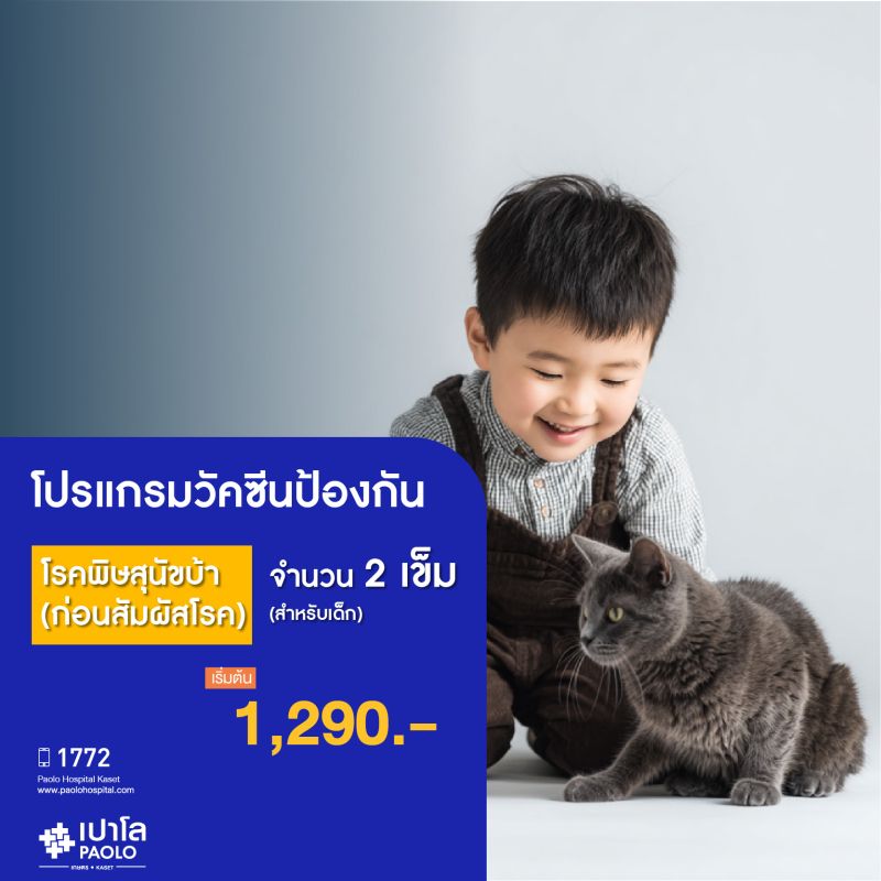 (โรงพยาบาลเปาโล เกษตร) วัคซีนป้องกันโรคพิษสุนัขบ้า (ก่อนสัมผัสโรค) 2 เข็ม สำหรับเด็ก MS2483P26